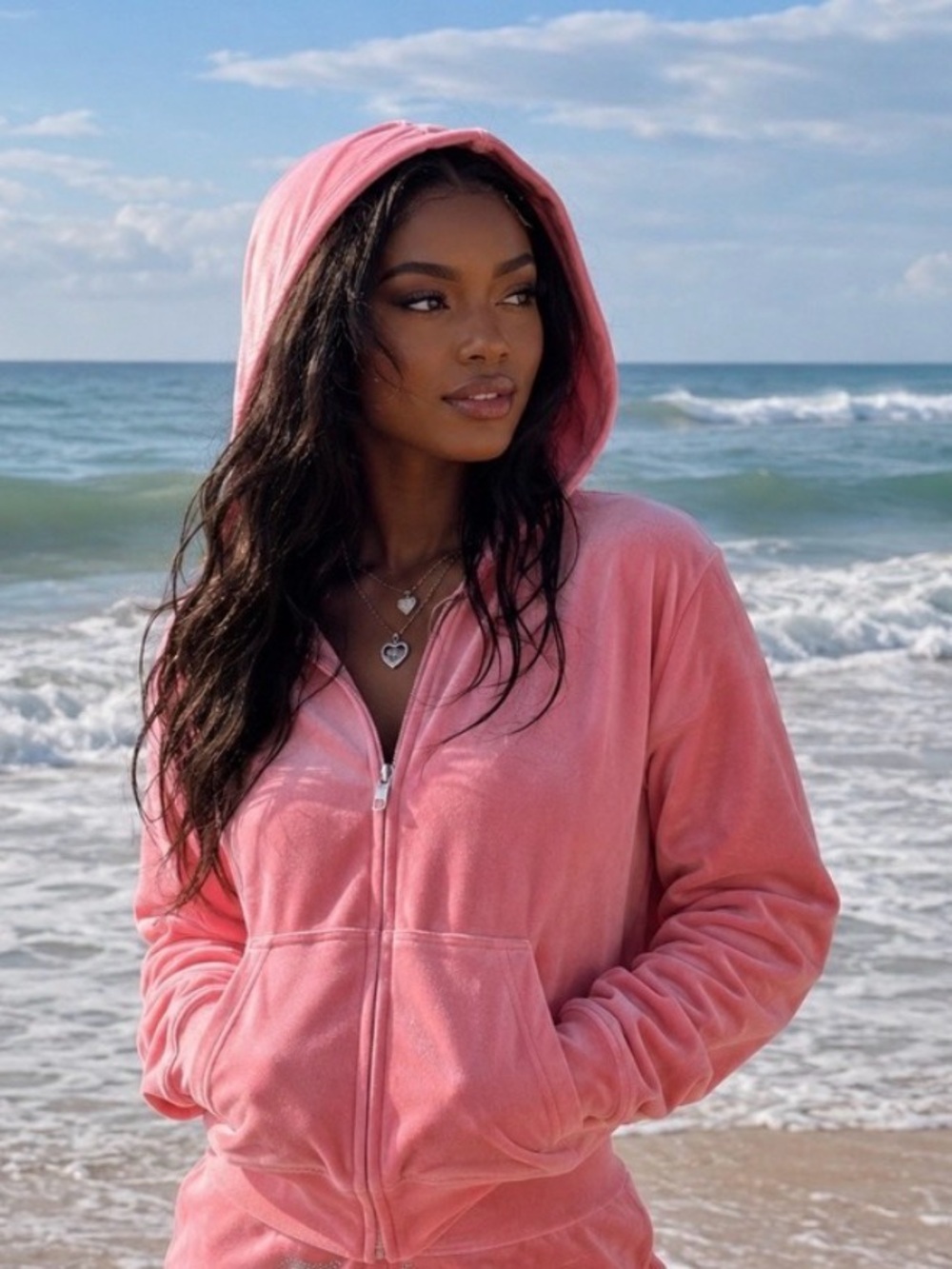 Juicy Couture Flamingo Pink Velour Rhinestone Hoodie & Shorts Set large NEW